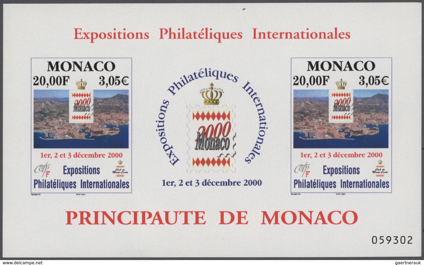 Monaco: 2000, 2 X 3,05 €, MONACO 2000, 2000 Copies Of This Souvenir Sheet MNH. Michel Bl. No. 81, Ca - Ungebraucht