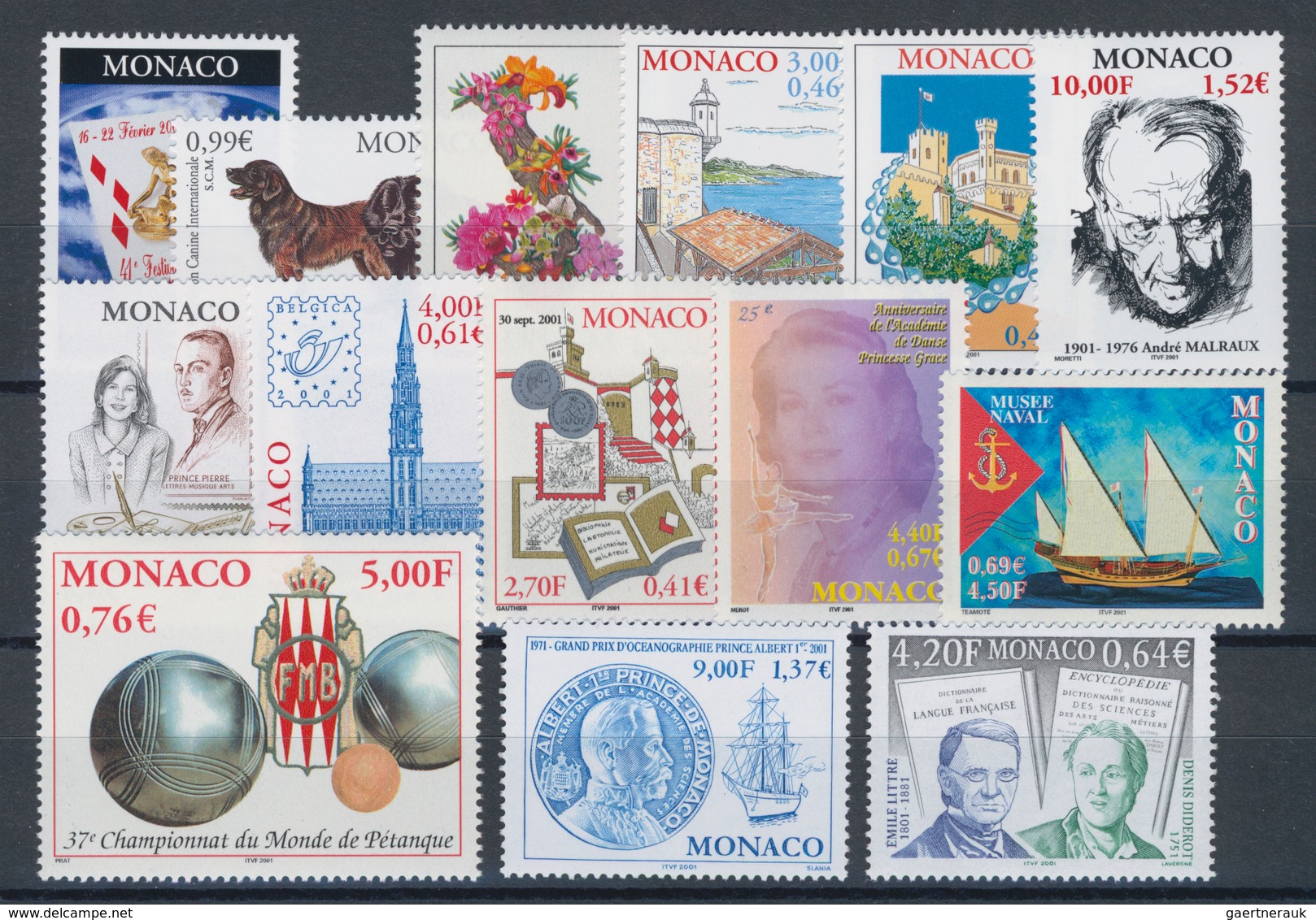 Monaco: 2001, Complete Year Set MNH Per 100. Michel Cat. Val. 5380,- €, Face Value 2270,- €. - Ungebraucht