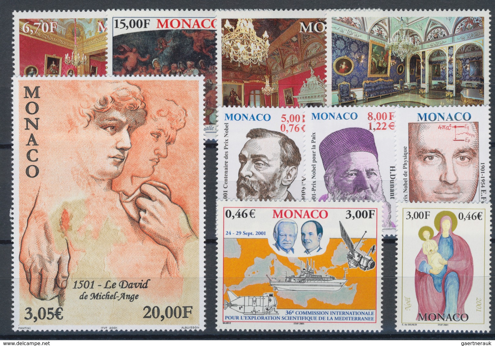 Monaco: 2001, Complete Year Set MNH Per 100. Michel Cat. Val. 5380,- €, Face Value 2270,- €. - Ungebraucht