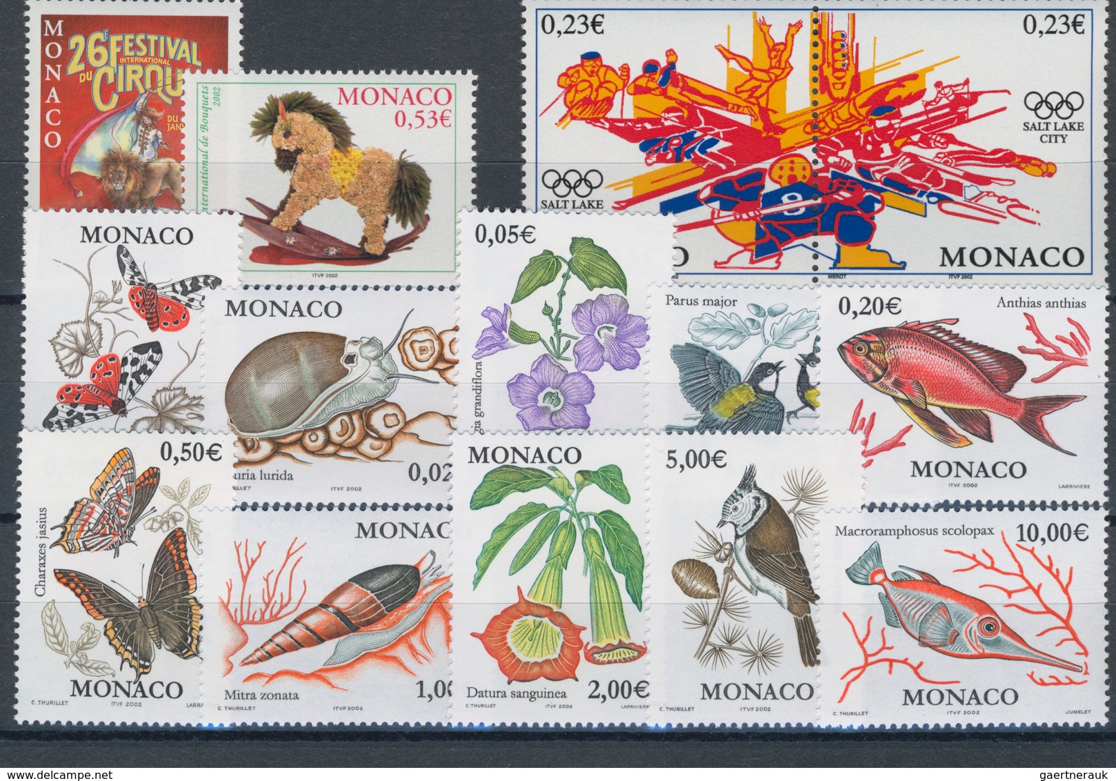 Monaco: 2002, Complete Year Set MNH Per 100. Michel Cat. Val. 13.950,- €, Face Value 6605,- €. - Ungebraucht