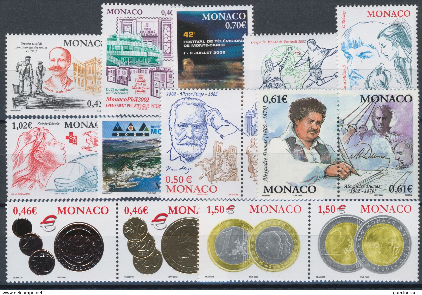 Monaco: 2002, Complete Year Set MNH Per 100. Michel Cat. Val. 13.950,- €, Face Value 6605,- €. - Nuevos