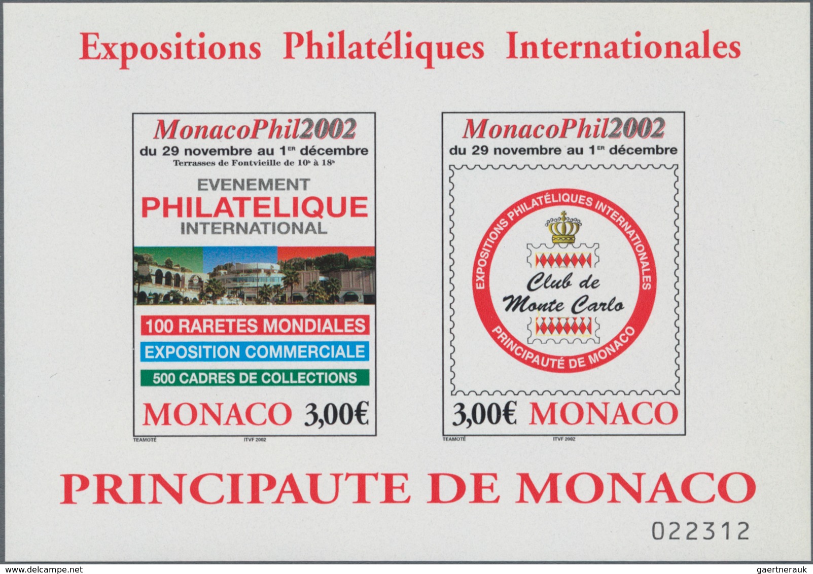 Monaco: 2002, Complete Year Set MNH Per 100. Michel Cat. Val. 13.950,- €, Face Value 6605,- €. - Ongebruikt