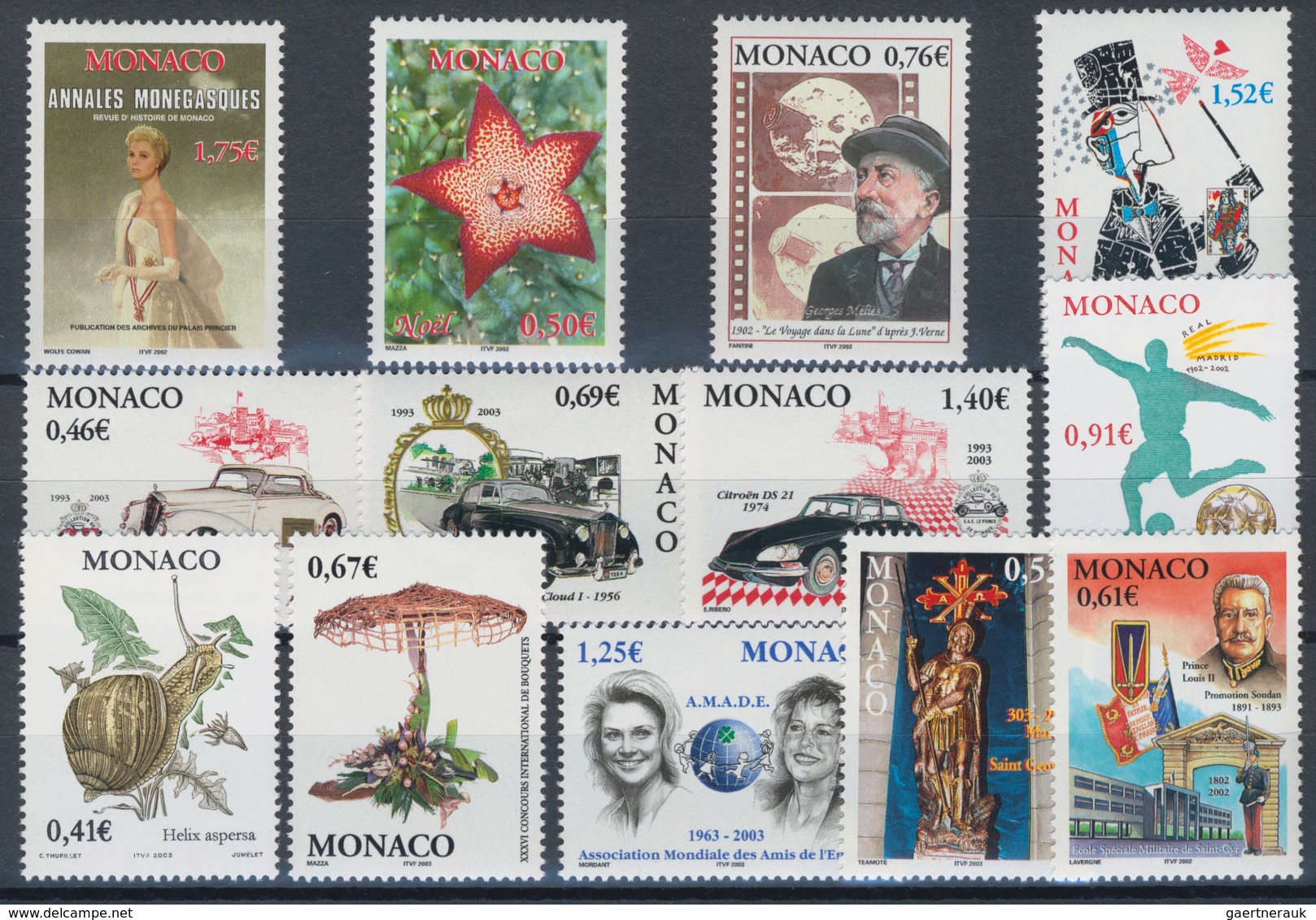 Monaco: 2002, Complete Year Set Without The Blocks MNH Per 100. Michel Cat. Val. 11.290,- €, Face Va - Neufs