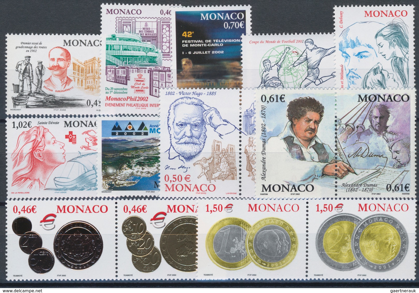 Monaco: 2002, Complete Year Set Without The Blocks MNH Per 500. Michel Cat. Val. 56.450,- €, Face Va - Ungebraucht