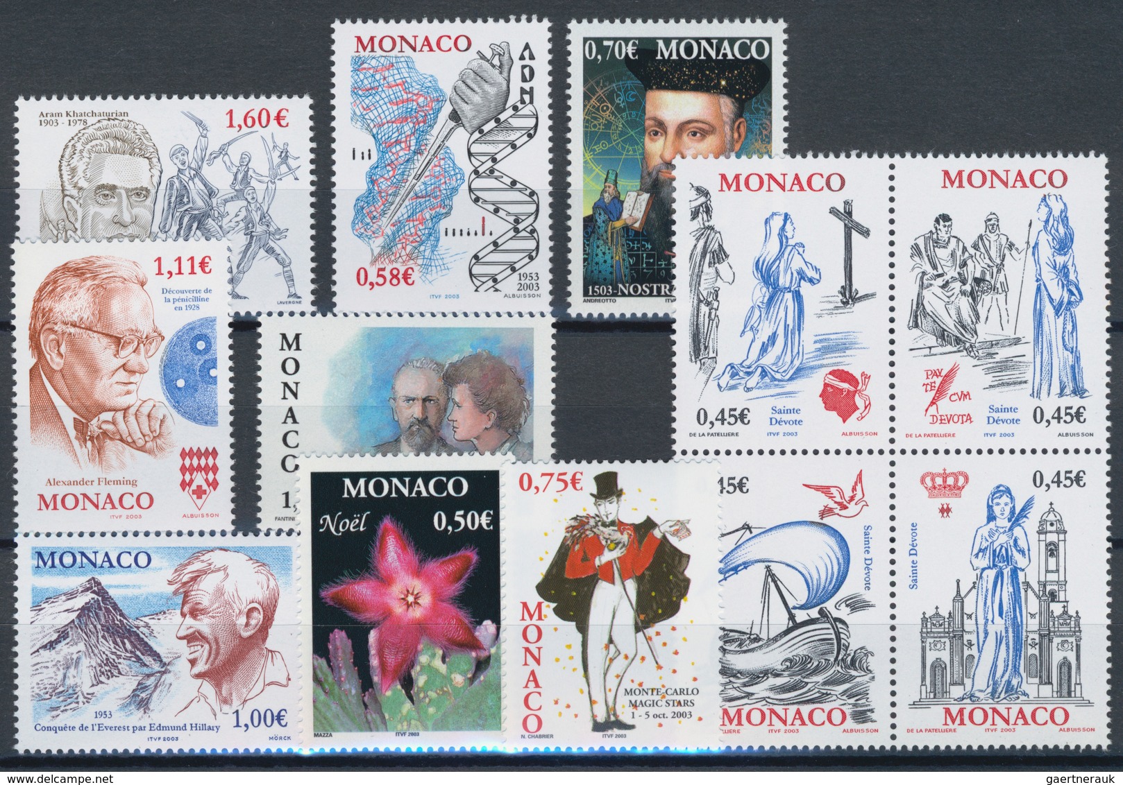 Monaco: 2003, Complete Year Set MNH Per 100. Michel Cat. Val. 7560,- €, Face Value 3726,- €. - Ongebruikt