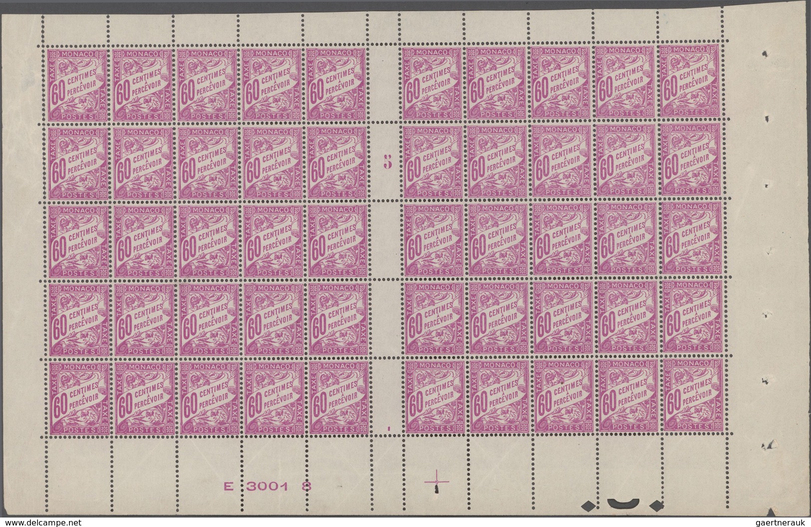 Monaco - Portomarken: 1926/1943, Duval 20c.-5fr., Complete Set Of Nine Stamps Each In Blocks Of 50 ( - Portomarken