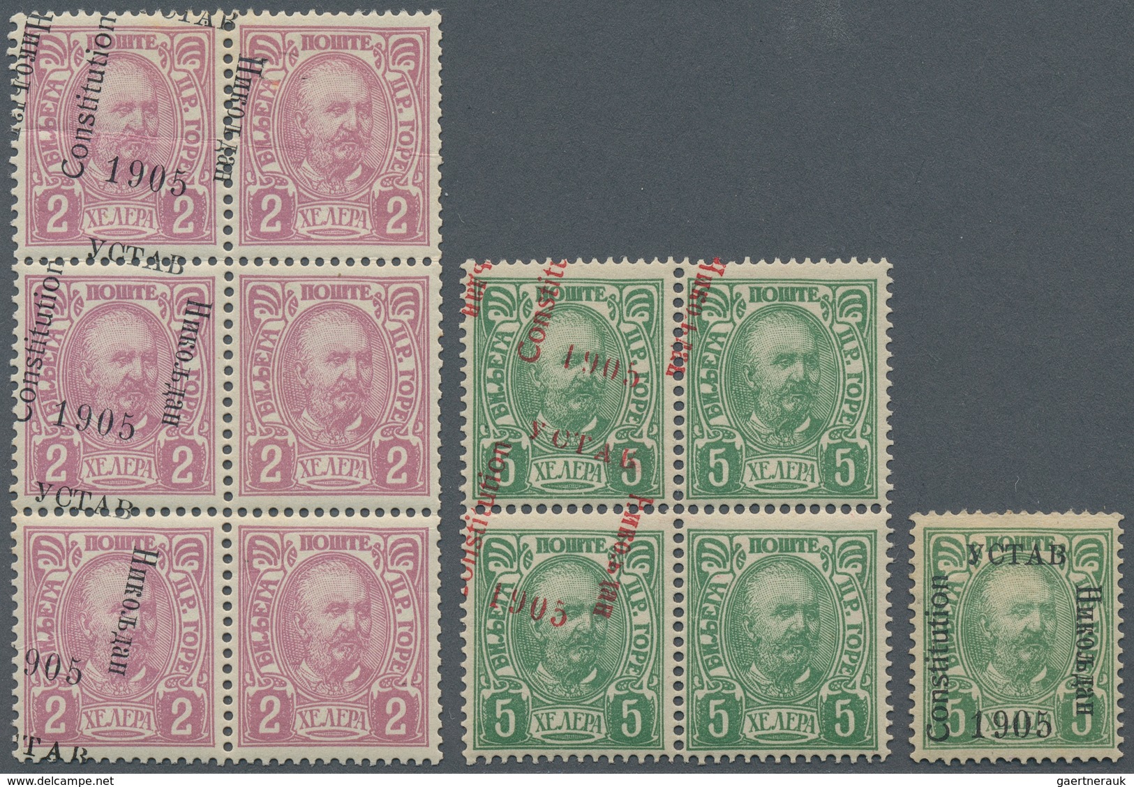 Montenegro: 1905/1906, Overprints, Specialised Assortment Of Apprx. 108 Stamps Showing Many Varietie - Montenegro