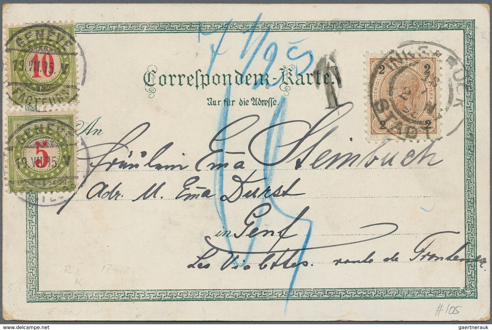 Österreich: 1895/1899, Lot Von Fünf Ins Ausland Gelaufene Ansichtskarten, Unterfrankiert Und Mit Nac - Collections