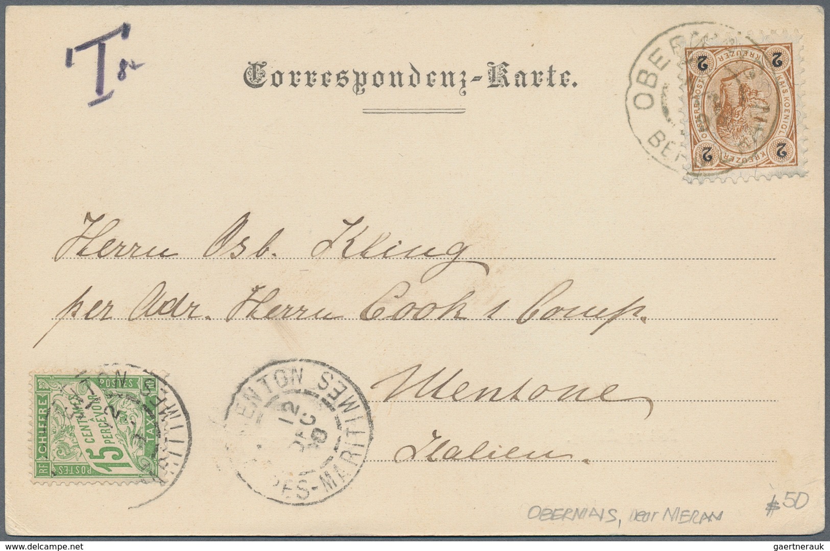 Österreich: 1895/1899, Lot Von Fünf Ins Ausland Gelaufene Ansichtskarten, Unterfrankiert Und Mit Nac - Collections