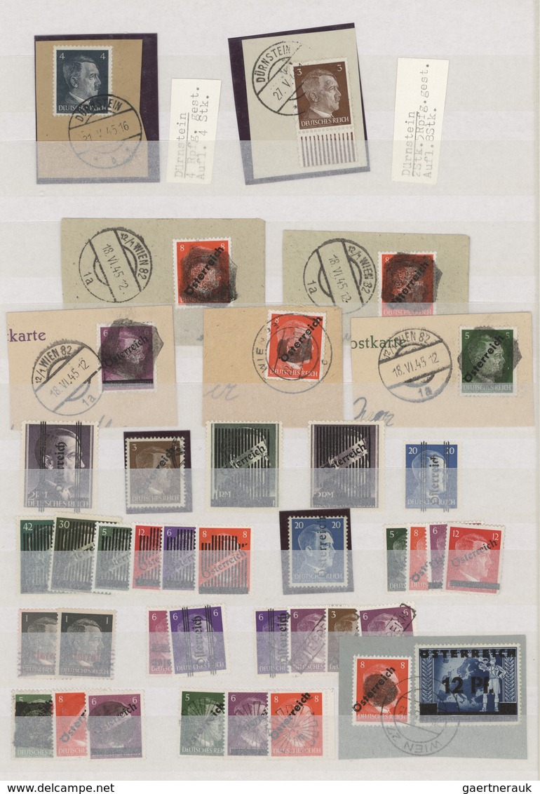 Österreich: 1945, Aufdrucke auf Hitler, vielseitiger Sammlungsbestand von ca. 550 Marken mit amtlich