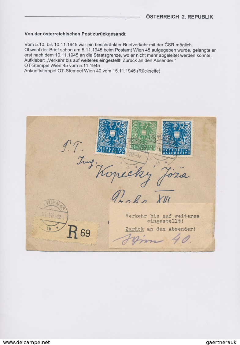 Österreich: 1945/1946, POSTVERKEHR ÖSTERREICH/CSR: Gehaltvolle Spezialsammlung Zum Postverkehr Zwisc - Colecciones