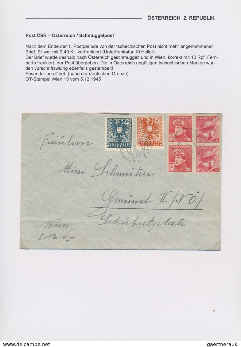 Österreich: 1945/1946, POSTVERKEHR ÖSTERREICH/CSR: Gehaltvolle Spezialsammlung Zum Postverkehr Zwisc - Colecciones