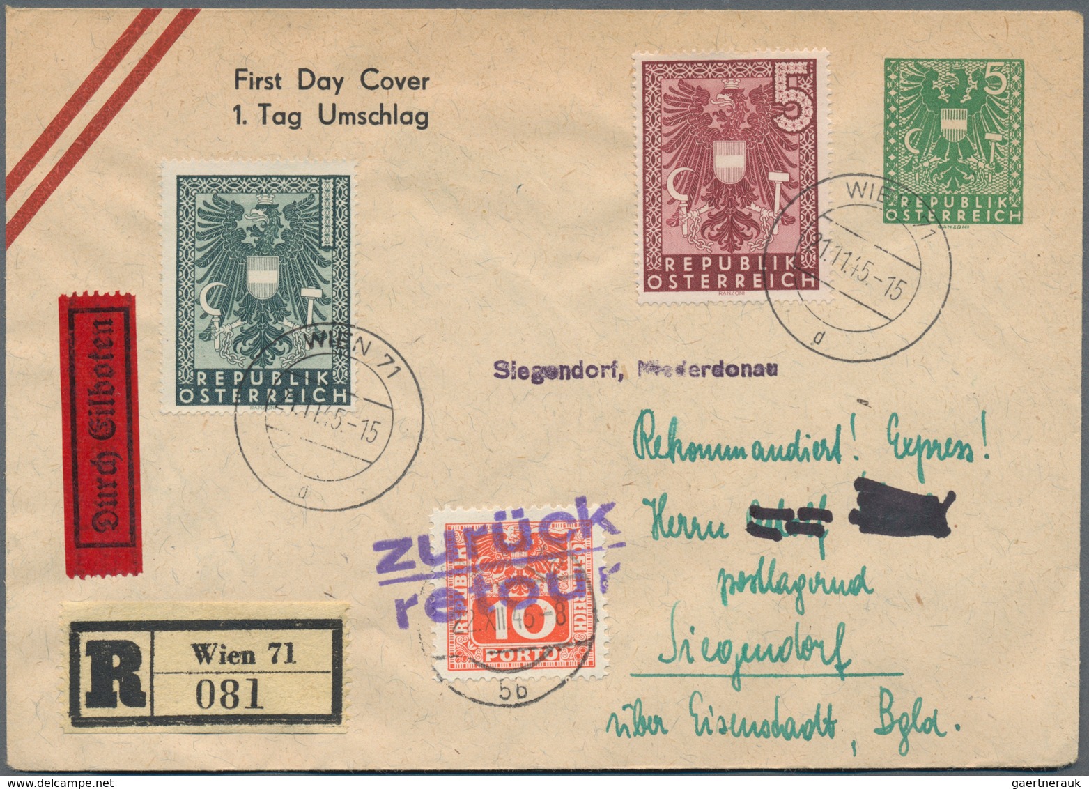 Österreich: 1945/1957, Partie von ca. 71 Briefen und Karten mit nur mittleren und besseren Stücken,