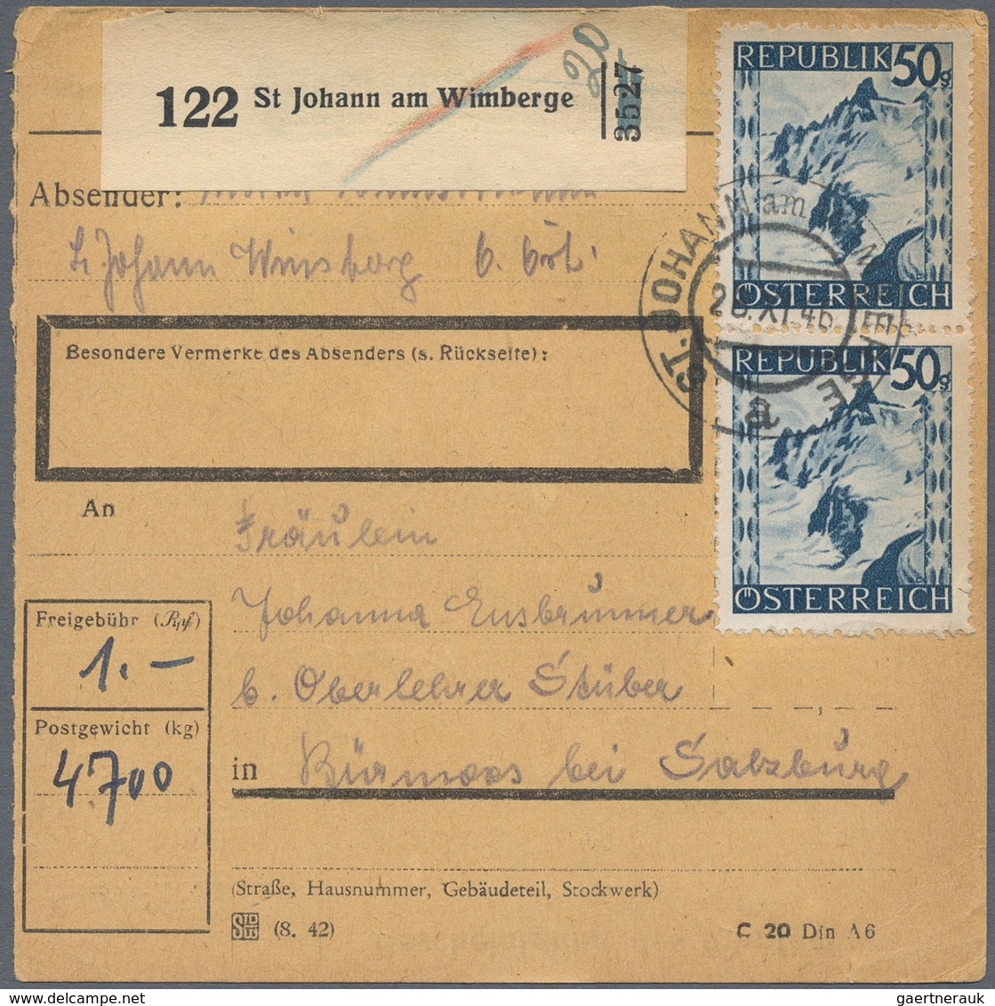 Österreich: 1946, 21 Paketkarten-Stammteile Jeweils Frankiert Mit Marken Der Landschaftsausgabe 1946 - Verzamelingen