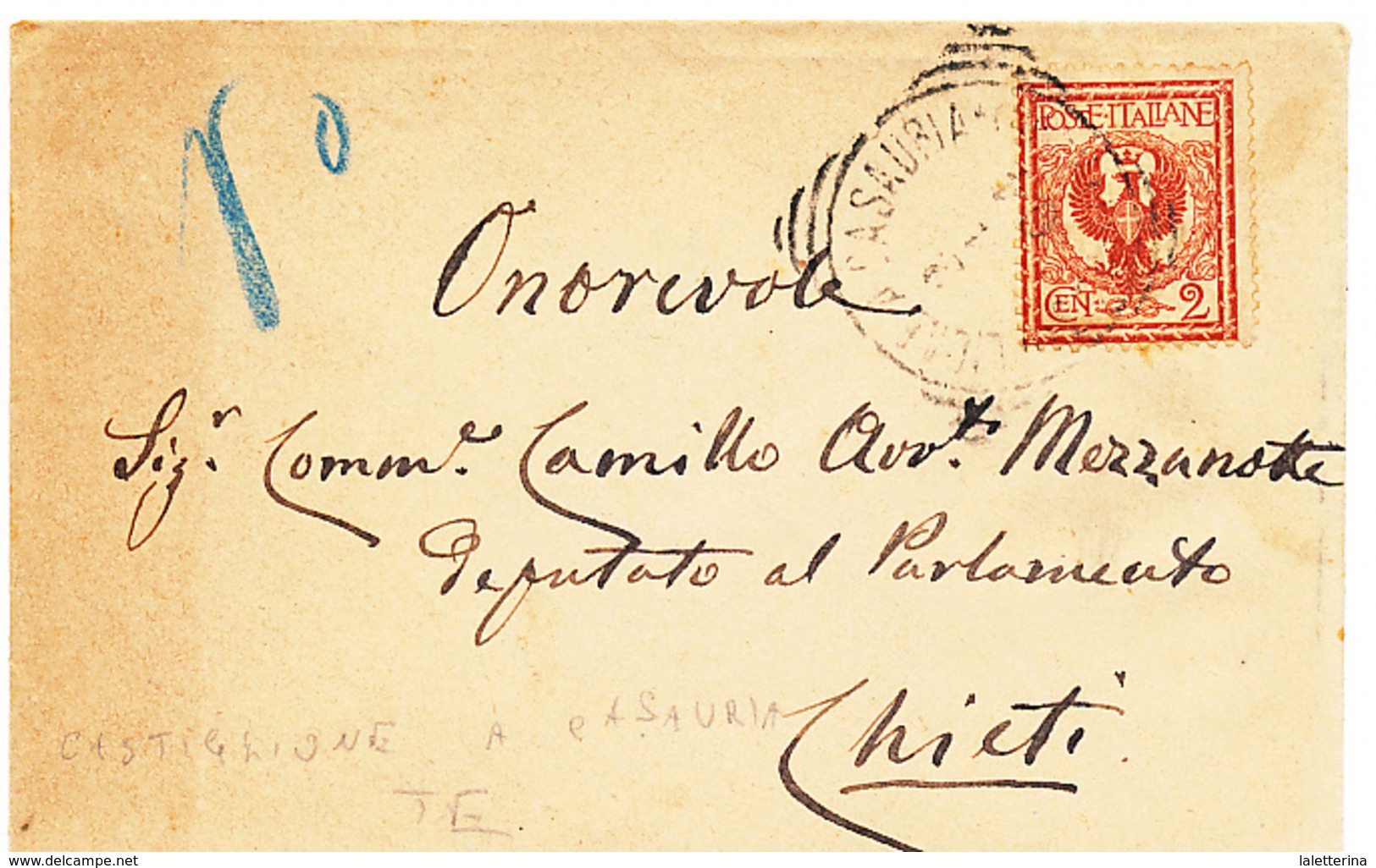 1915 CASTIGLIONE A CASAURIA TERAMO  TONDO RIQUADRATO - Storia Postale