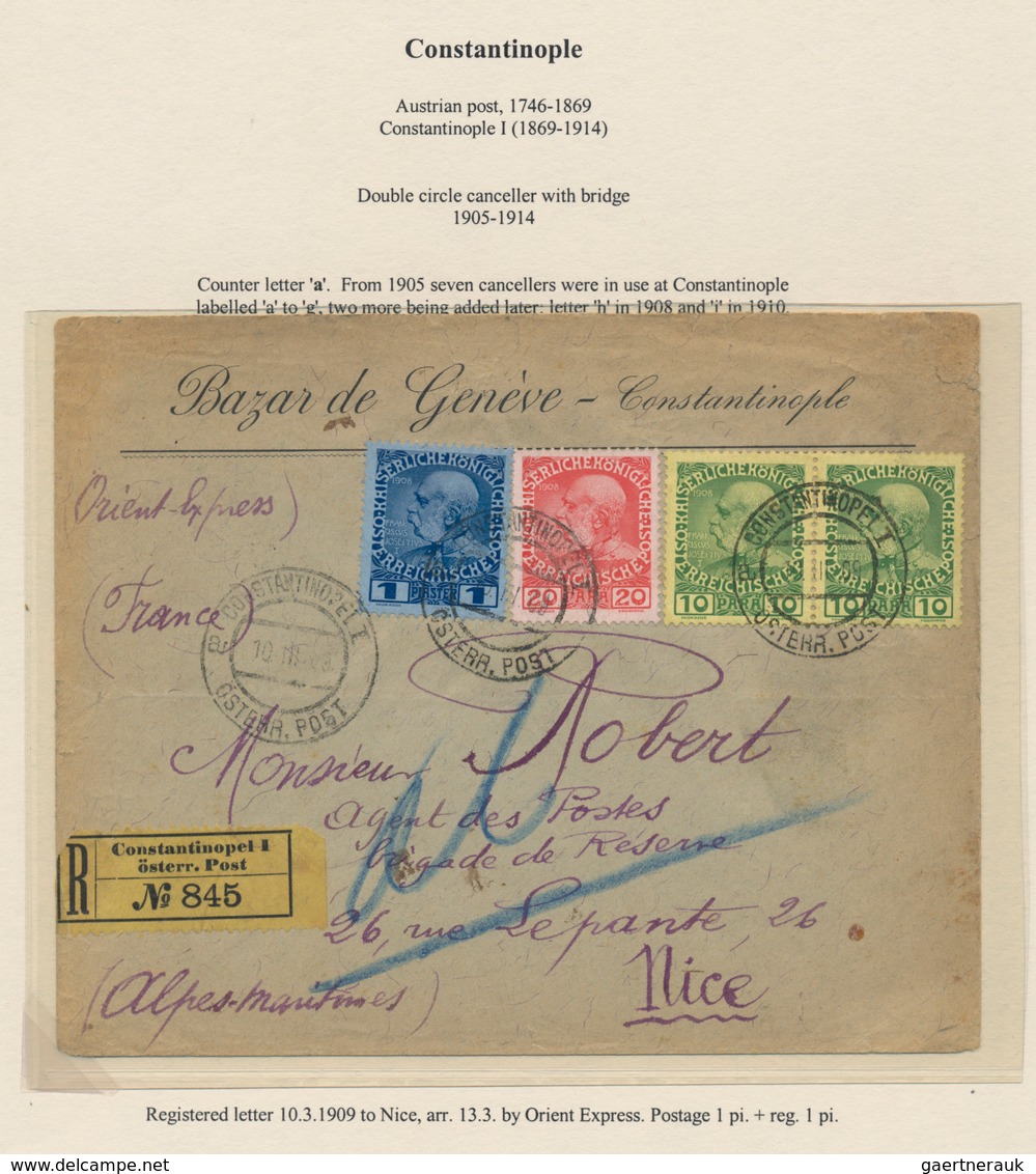 Österreichische Post In Der Levante: 1845/1914, Sammlung Mit Ca.40 Belegen Aus CONSTANTINOPEL, Dabei - Oriente Austriaco