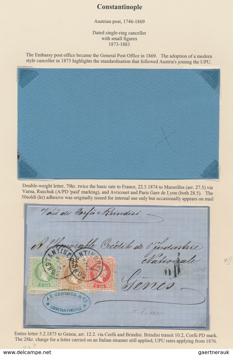 Österreichische Post in der Levante: 1845/1914, Sammlung mit ca.40 Belegen aus CONSTANTINOPEL, dabei