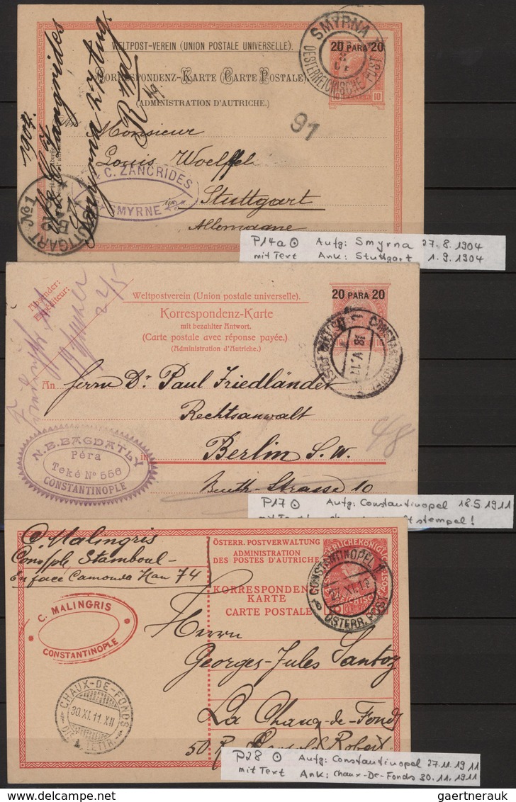 Österreichische Post In Der Levante: 1874/1911, Partie Von Neun Bedarfsgebrauchten Ganzsachen, Dabei - Oriente Austriaco