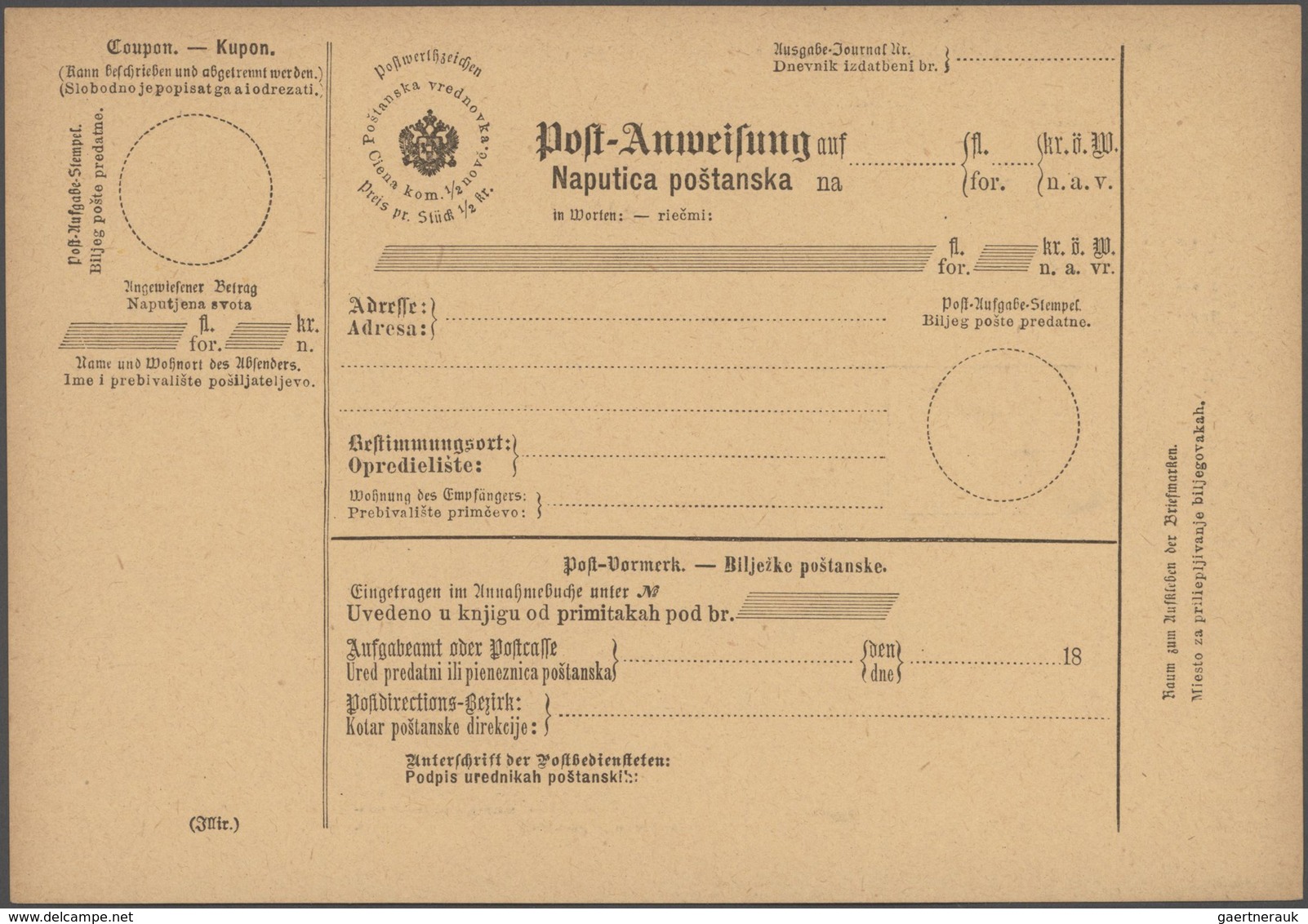 Österreich - Ganzsachen: 1878, 9 Verschiedene Ungebrauchte Und Bis Auf Eine Ungefaltete Postanweisun - Autres & Non Classés