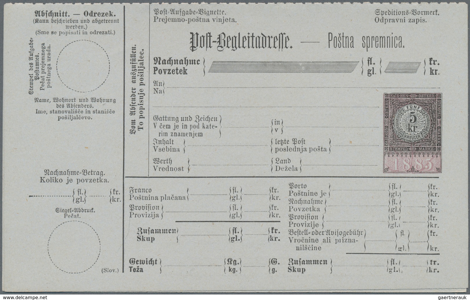 Österreich - Ganzsachen: 1883/85/88, Sieben Verschiedene Ungebrauchte Postbegleitadressen Mit 5 Kr. - Otros & Sin Clasificación