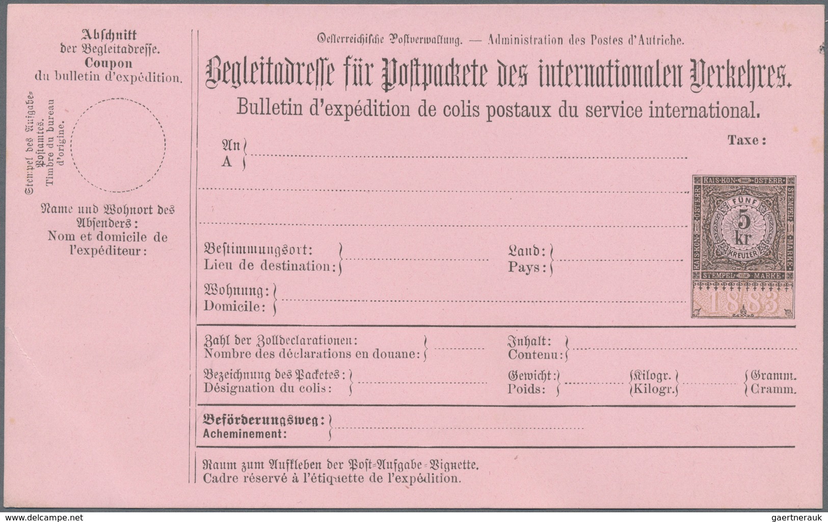 Österreich - Ganzsachen: 1883/85/88, Sieben Verschiedene Ungebrauchte Postbegleitadressen Mit 5 Kr. - Otros & Sin Clasificación