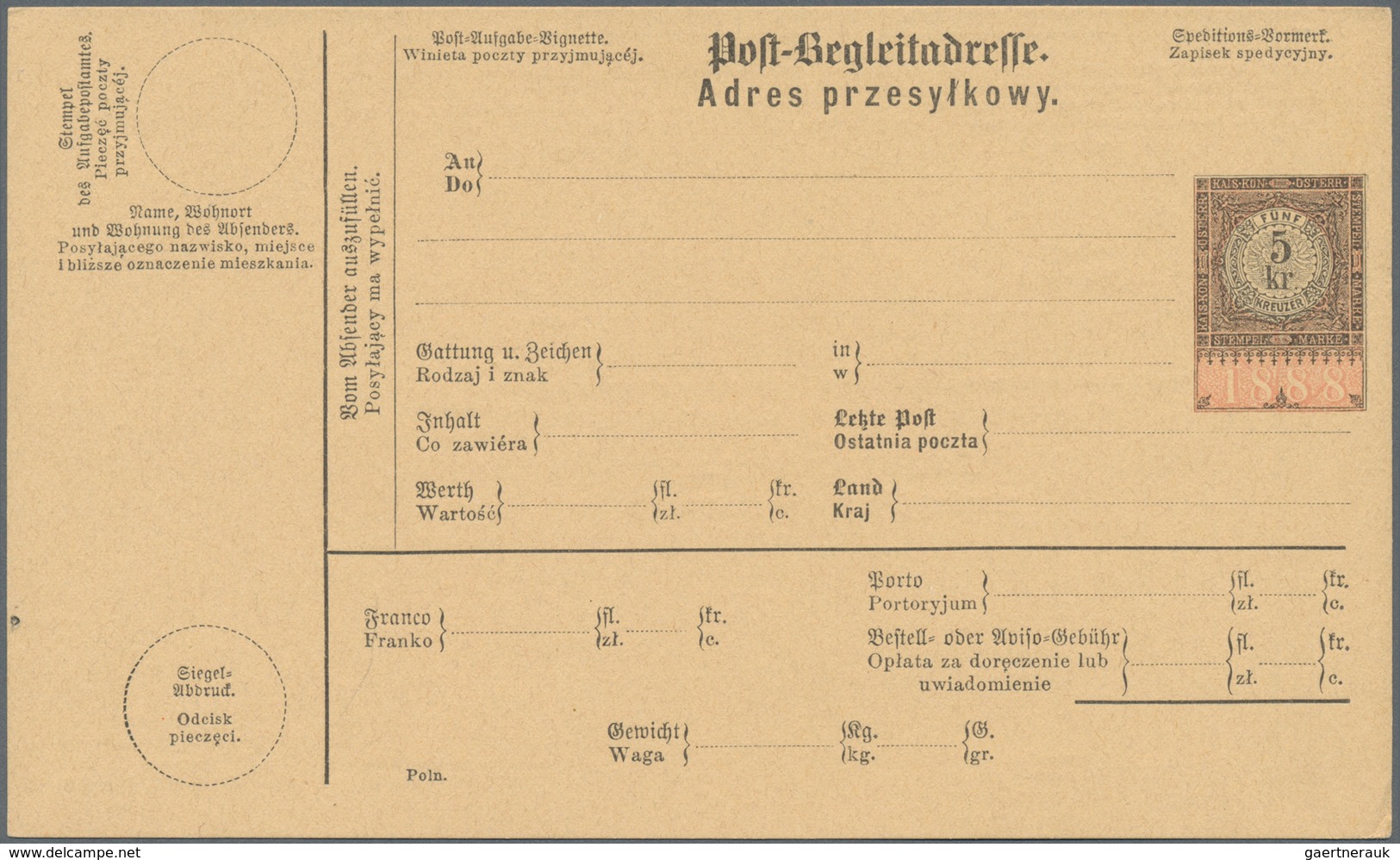 Österreich - Ganzsachen: 1883/85/88, Sieben Verschiedene Ungebrauchte Postbegleitadressen Mit 5 Kr. - Autres & Non Classés