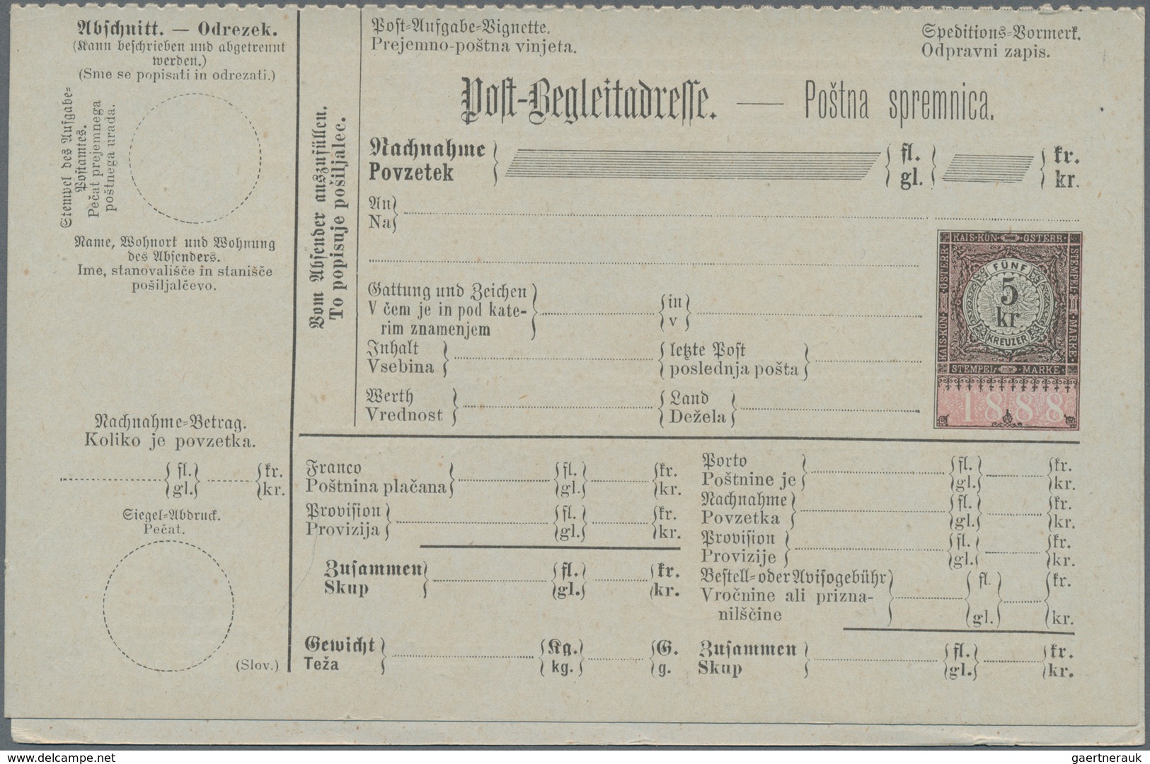 Österreich - Ganzsachen: 1888, Sechs Verschiedene Ungebrauchte Postbegleitadressen Für Nachnahmensen - Otros & Sin Clasificación