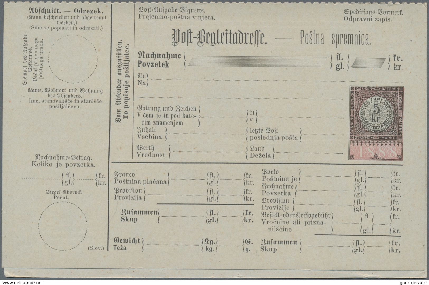 Österreich - Ganzsachen: 1888, Sechs Verschiedene Ungebrauchte Postbegleitadressen Für Nachnahmensen - Andere & Zonder Classificatie