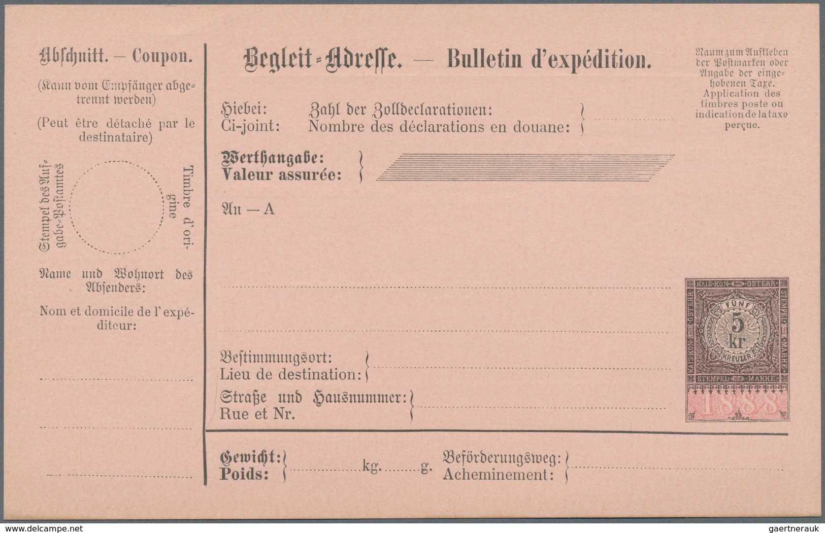 Österreich - Ganzsachen: 1888, Zwei Verschiedene Ungebrauchte Internationale Postbegleitadressen (zw - Otros & Sin Clasificación