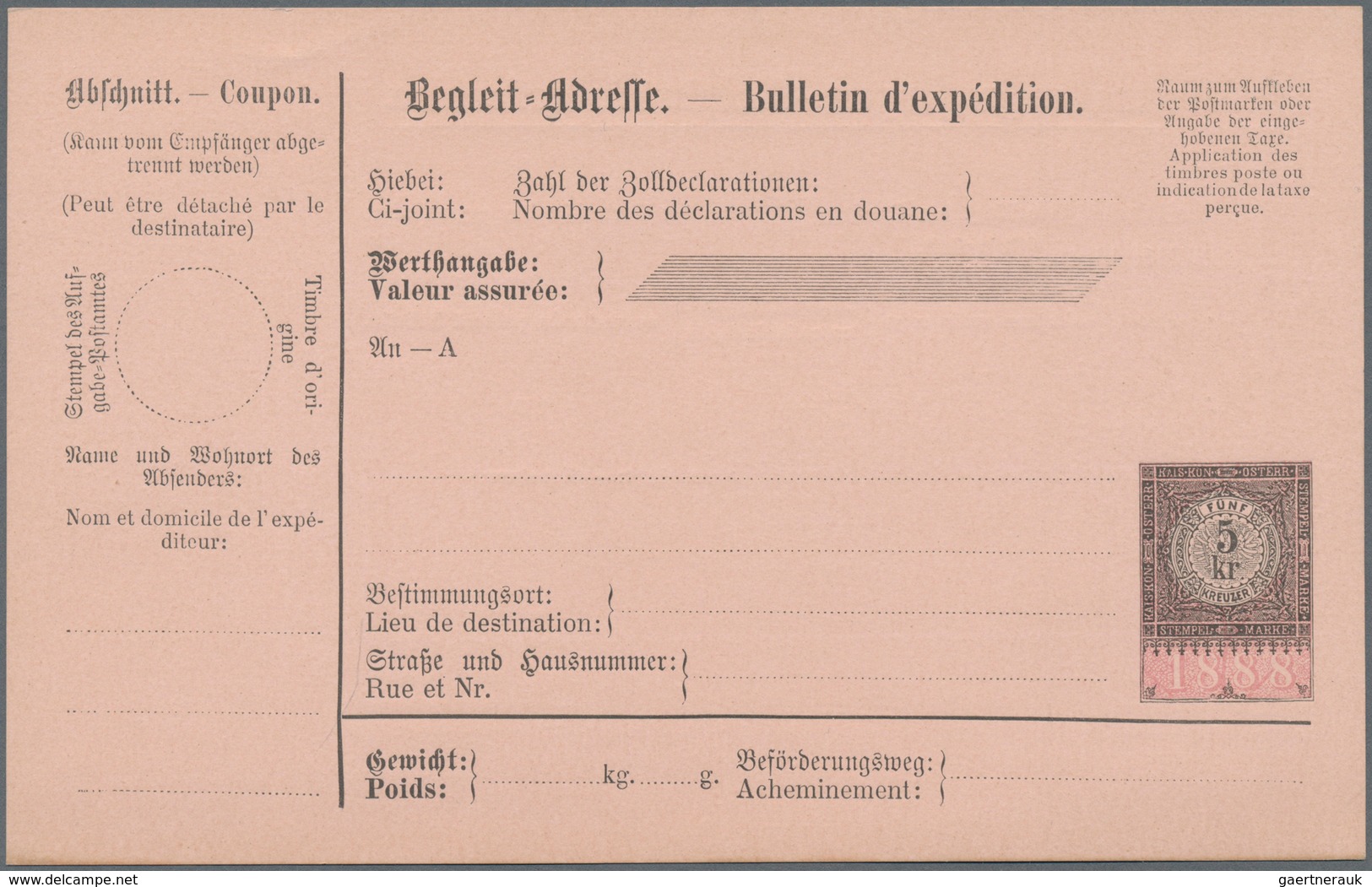 Österreich - Ganzsachen: 1888, Zwei Verschiedene Ungebrauchte Internationale Postbegleitadressen (zw - Andere & Zonder Classificatie