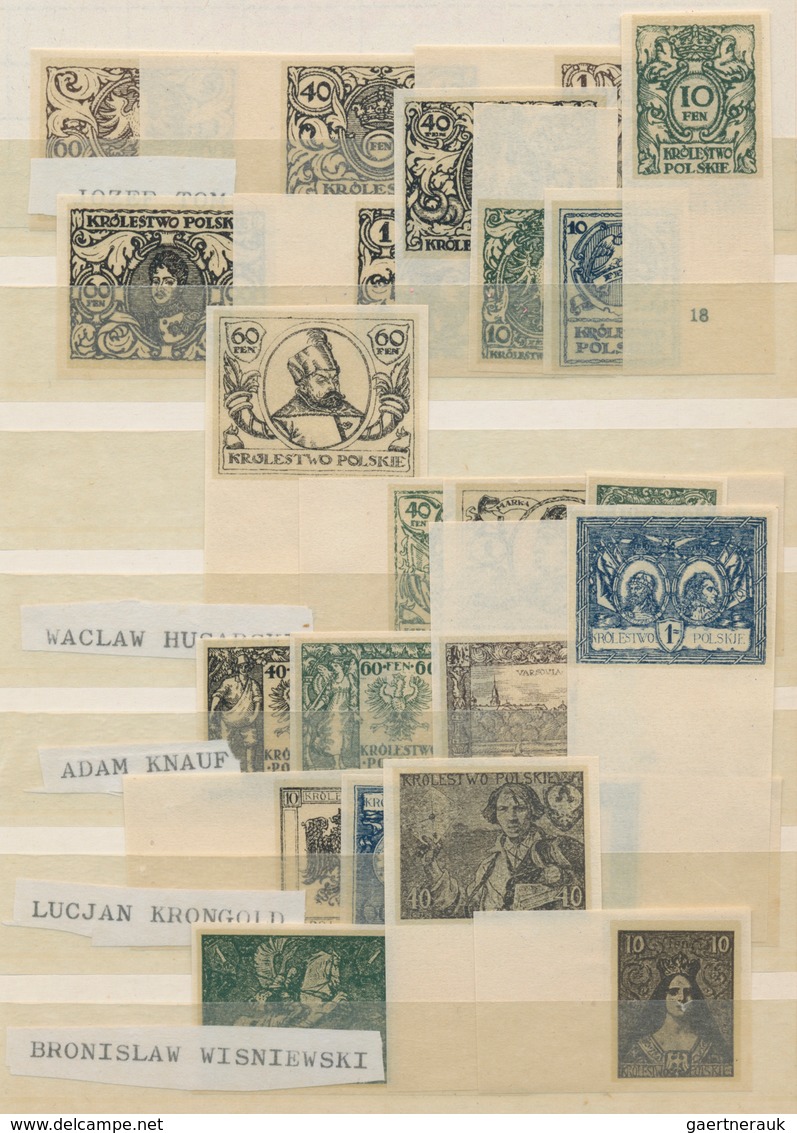 Polen: 1917/18 Ca.: Collection Of 127 PROOFS, All Different And Imperf, From More Than 35 Artists/de - Oblitérés