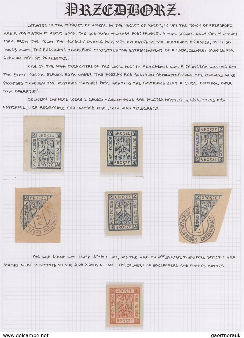 Polen - Bestellpostanstalten: PRZEDBORZ: 1917/1918, Deeply Specialised Collection Of Apprx. 300 Stam - Altri & Non Classificati