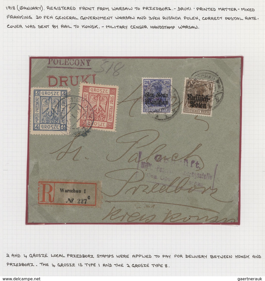 Polen - Bestellpostanstalten: PRZEDBORZ: 1917/1918, Deeply Specialised Collection Of Apprx. 300 Stam - Altri & Non Classificati