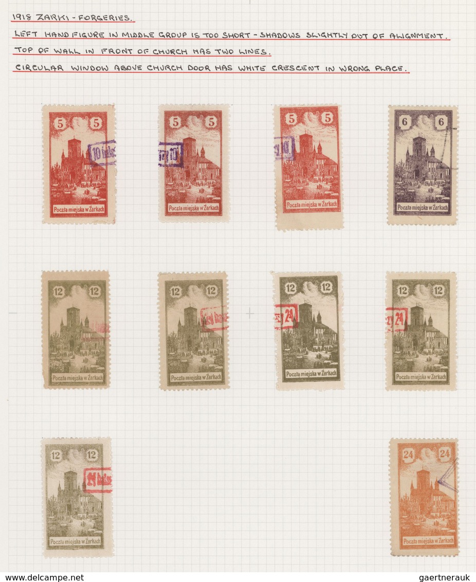 Polen - Bestellpostanstalten: ZARKI: 1918, Specialised Collection Of Seven Genuine Stamps And A Stud - Andere & Zonder Classificatie
