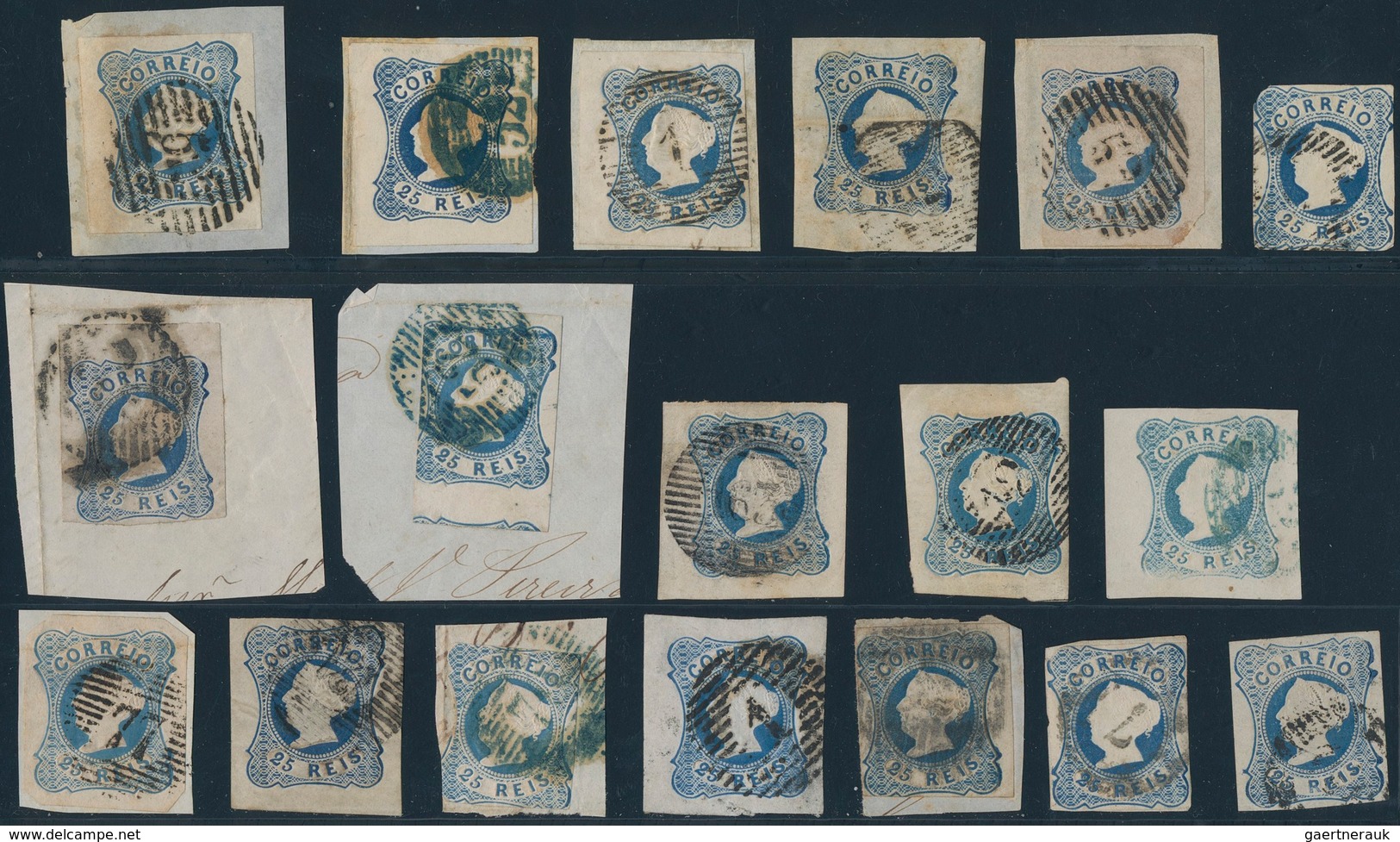 Portugal: 1853, Maria 25 R., 95 Copies Of Both Types (light And Dark Blue, Some With Shades To Green - Otros & Sin Clasificación