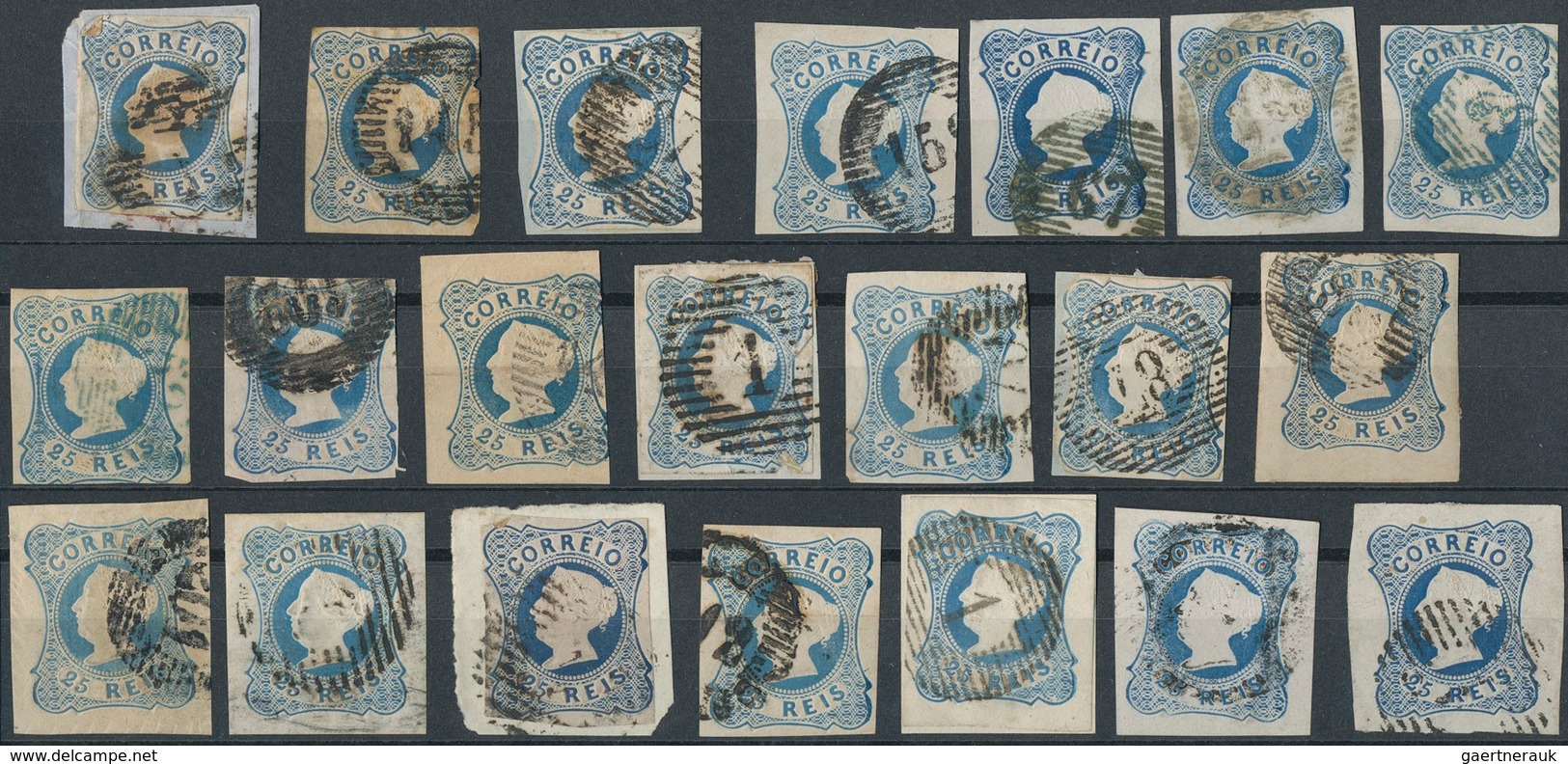Portugal: 1853, Maria 25 R., 95 Copies Of Both Types (light And Dark Blue, Some With Shades To Green - Autres & Non Classés