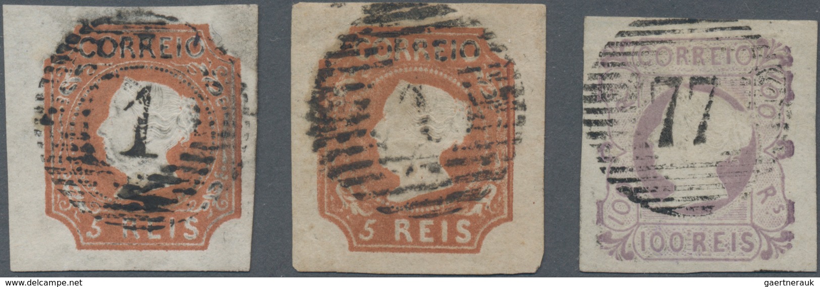 Portugal: 1853/1870, Maria II. 5 R. Brown, Two Copies With Magnificent Wide Margins And Fresh Colour - Andere & Zonder Classificatie