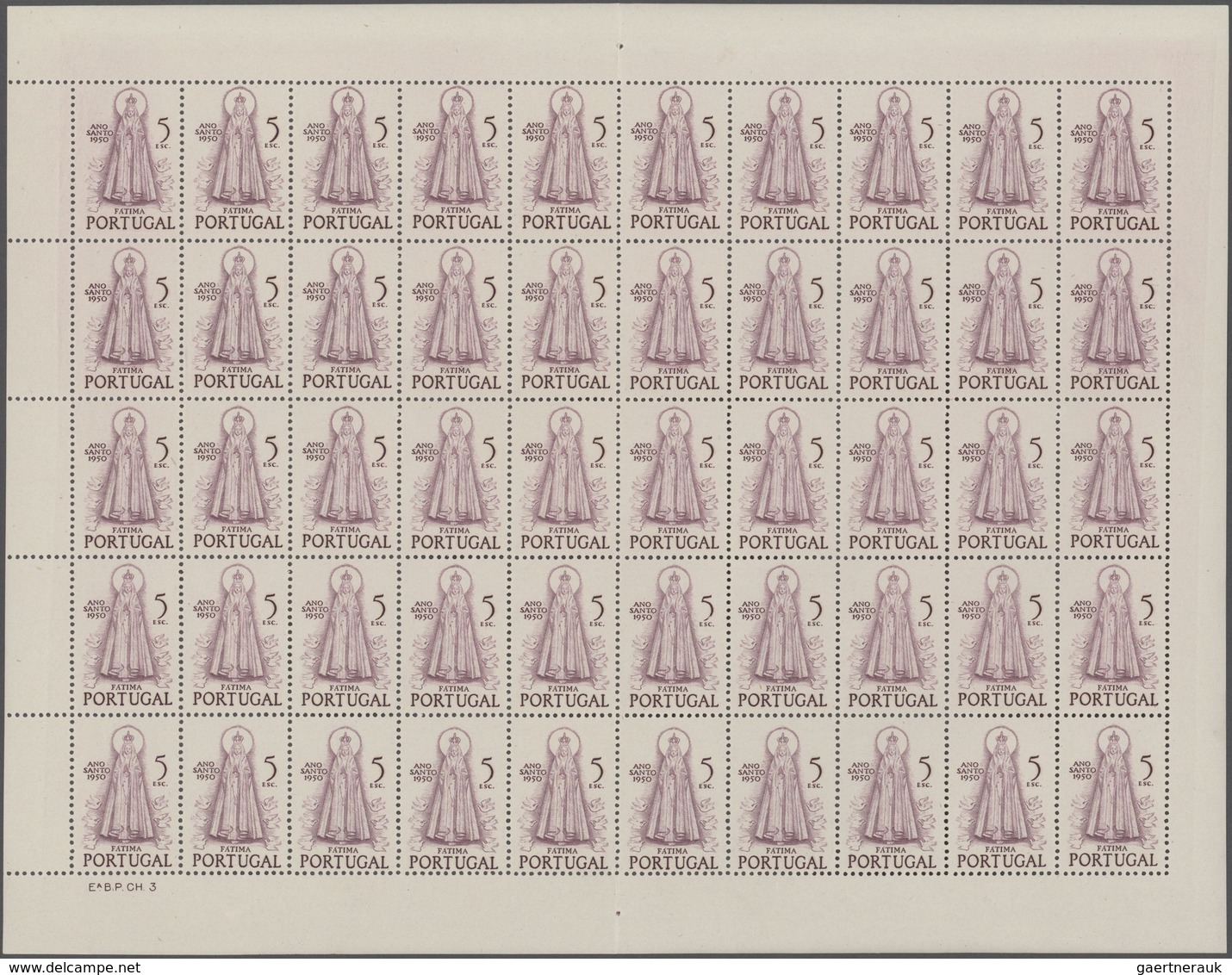 Portugal: 1950, Holy Year, 100 Complete Sets Within (folded) Sheets Resp. Half Sheets, Mint Never Hi - Otros & Sin Clasificación