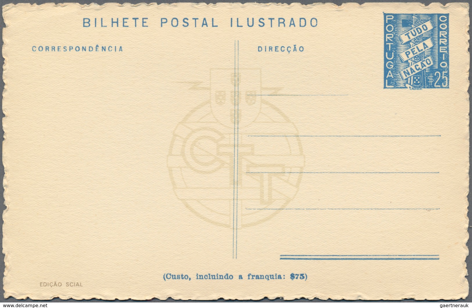 Portugal - Ganzsachen: 1936, Ca. 40 Unused Picture Postal Stationery Cards All With 25 (c) Blue On W - Postwaardestukken