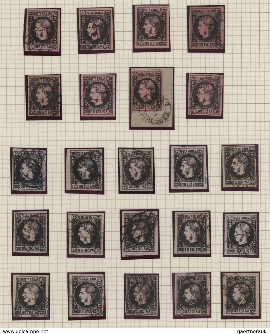 Rumänien: 1866/1867, Carol Heads, Specialised Collection Of 107 Stamps Of All Denominations On Album - Oblitérés