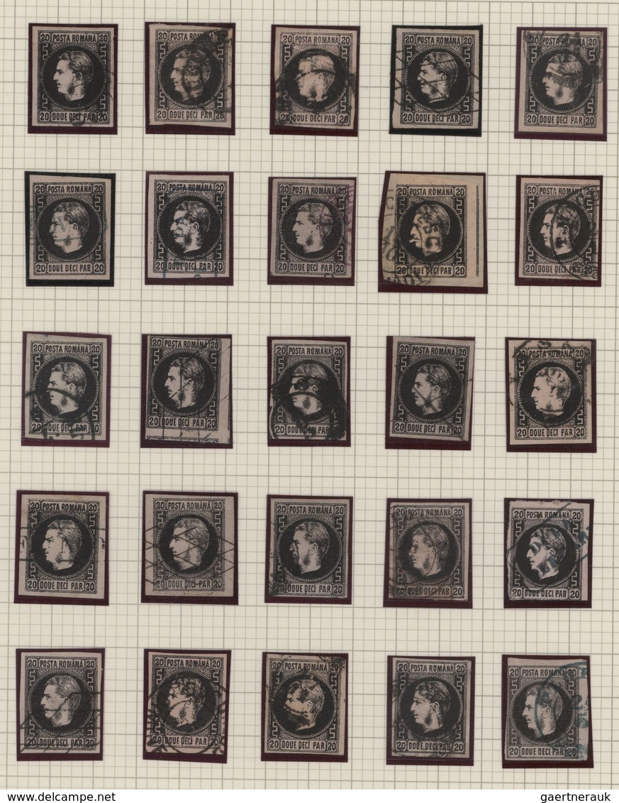 Rumänien: 1866/1867, Carol Heads, Specialised Collection Of 107 Stamps Of All Denominations On Album - Oblitérés