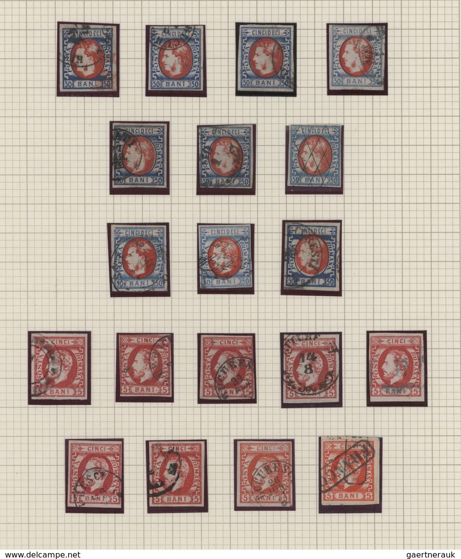 Rumänien: 1869/1872, Carol Heads, Specialised Collection Of 90 Stamps Of All Denominations On Album - Oblitérés