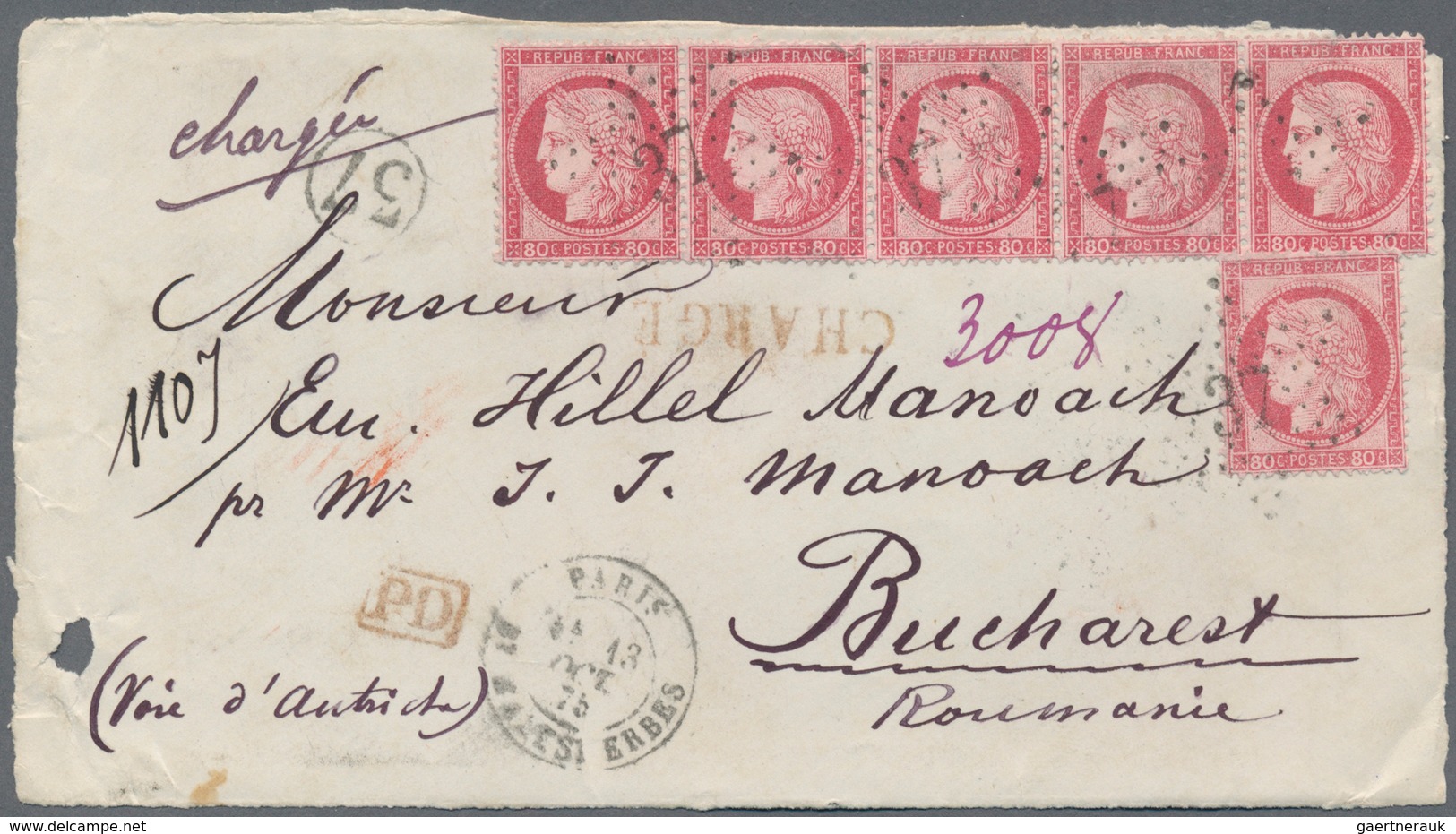 Rumänien: 1872-75 Ca.: Correspondence From Paris To E. Hillel Manoach, Bucharest Containing 22 Front - Gebraucht