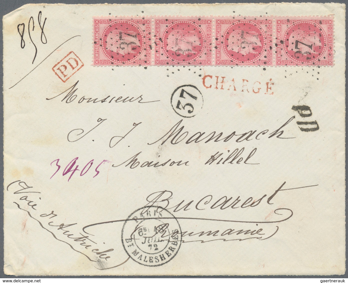 Rumänien: 1872-75 Ca.: Correspondence From Paris To E. Hillel Manoach, Bucharest Containing 22 Front - Oblitérés