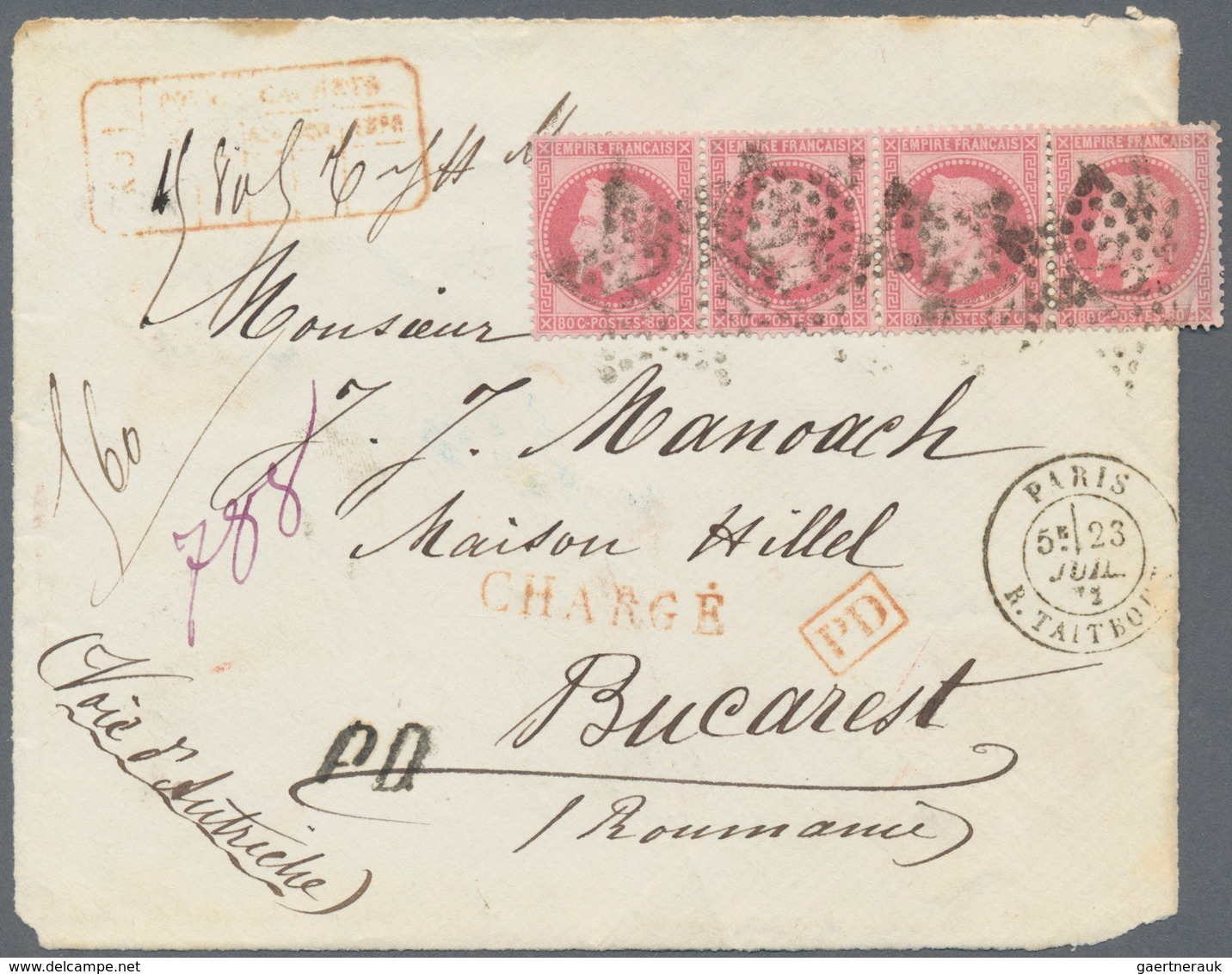 Rumänien: 1872-75 Ca.: Correspondence From Paris To E. Hillel Manoach, Bucharest Containing 22 Front - Usado