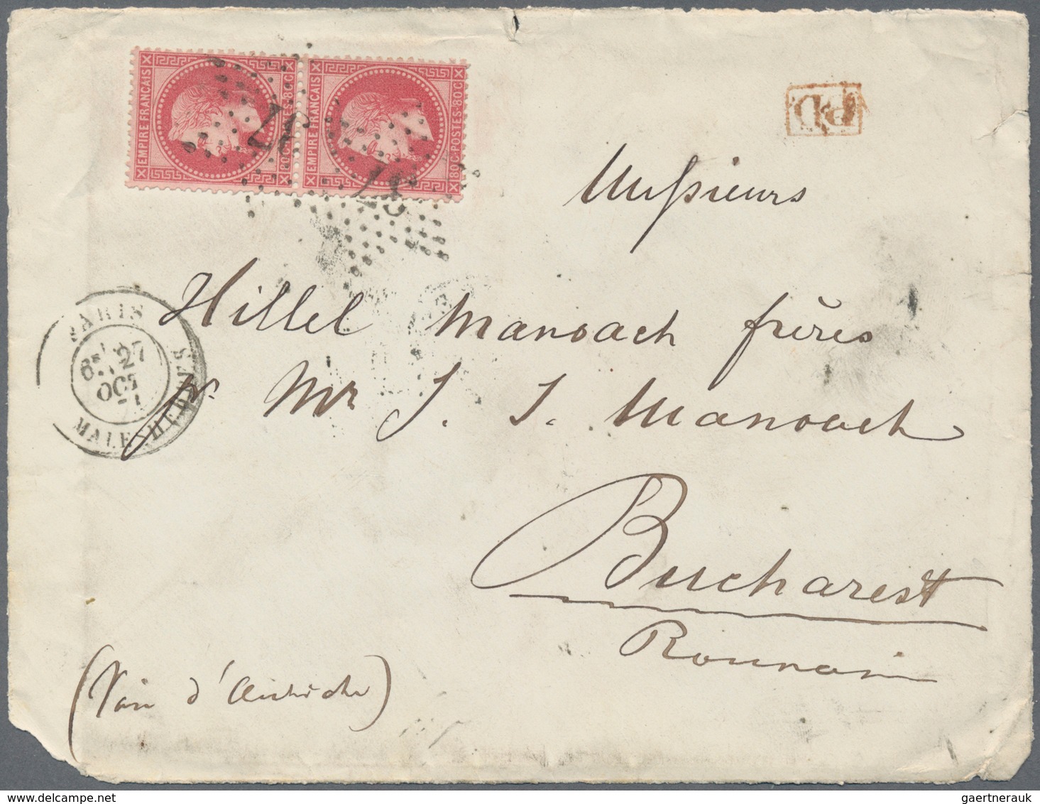 Rumänien: 1872-75 ca.: Correspondence from Paris to E. Hillel Manoach, Bucharest containing 22 front