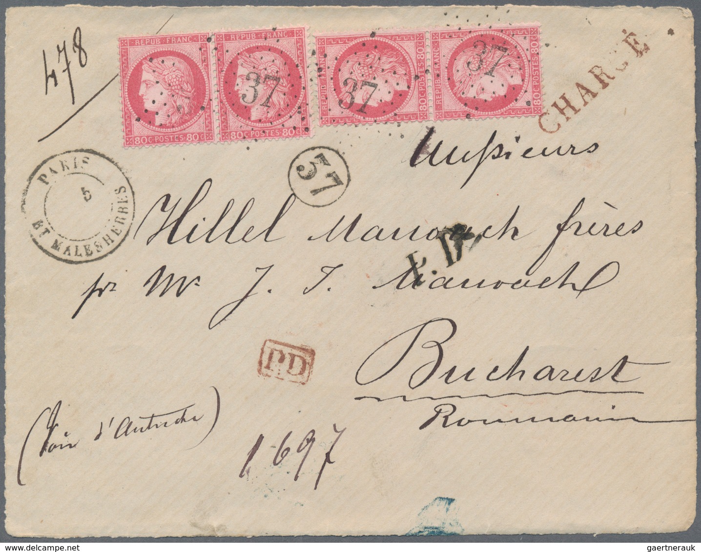 Rumänien: 1872-75 ca.: Correspondence from Paris to E. Hillel Manoach, Bucharest containing 22 front