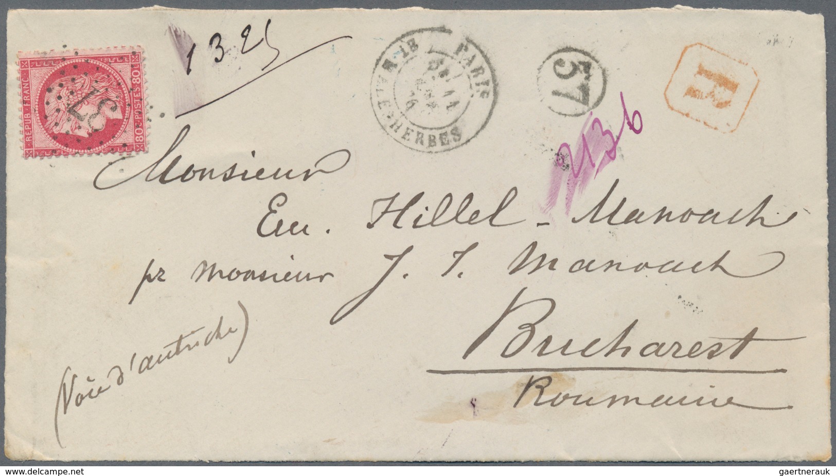 Rumänien: 1872-75 ca.: Correspondence from Paris to E. Hillel Manoach, Bucharest containing 22 front