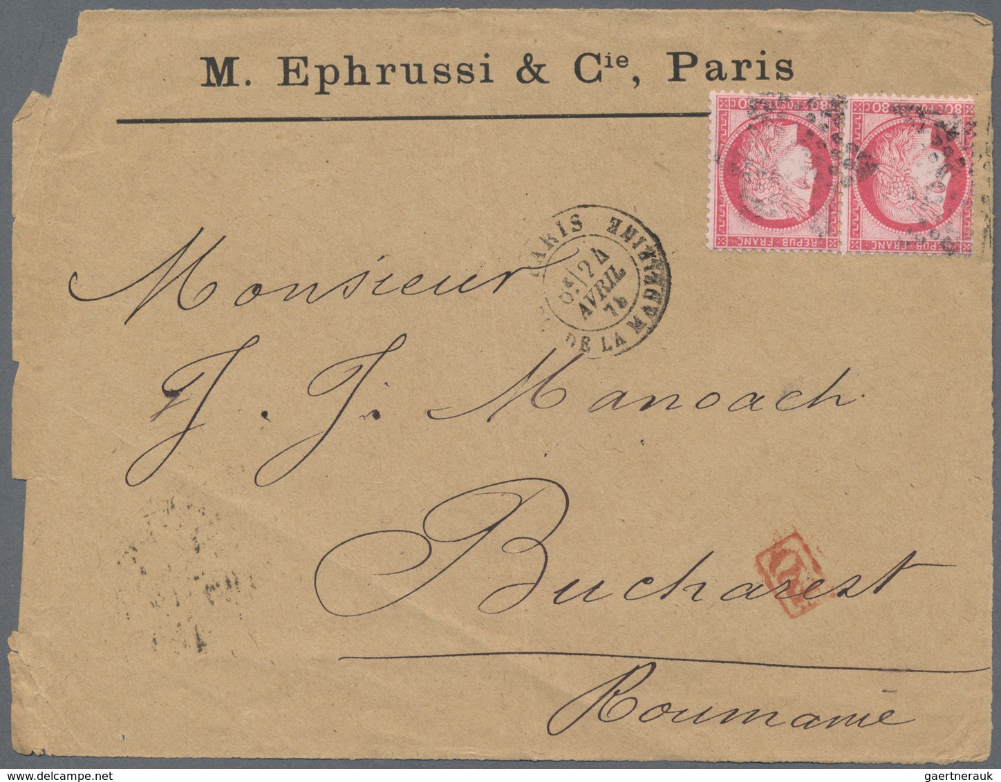 Rumänien: 1872-75 ca.: Correspondence from Paris to E. Hillel Manoach, Bucharest containing 22 front