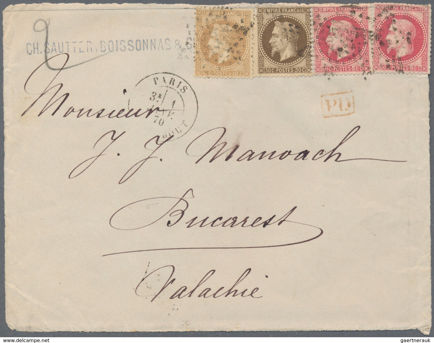 Rumänien: 1872-75 ca.: Correspondence from Paris to E. Hillel Manoach, Bucharest containing 22 front